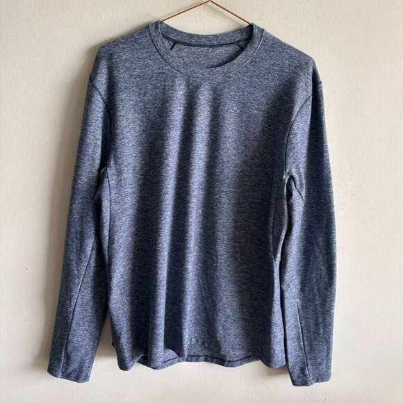 Lululemon Mens Surge Warm Crew Neck Long Sleeve Shirt Blue Black Size Large - Picture 1 of 8